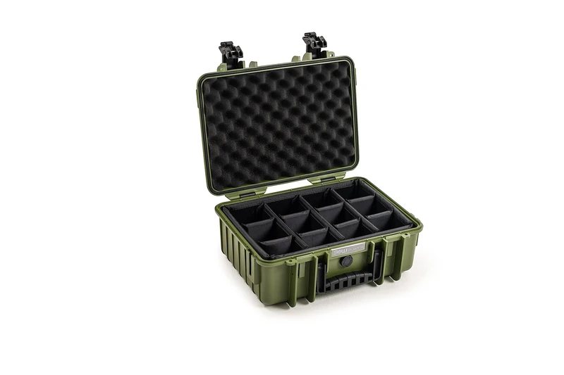 B&W Outdoor Transport Case with Variable Compartments - Waterproof according to IP67 Certification, Dustproof, Shatterproof and Indestructible, Bronze Green, Typ 6800 - Innenmaß 58x41x29cm