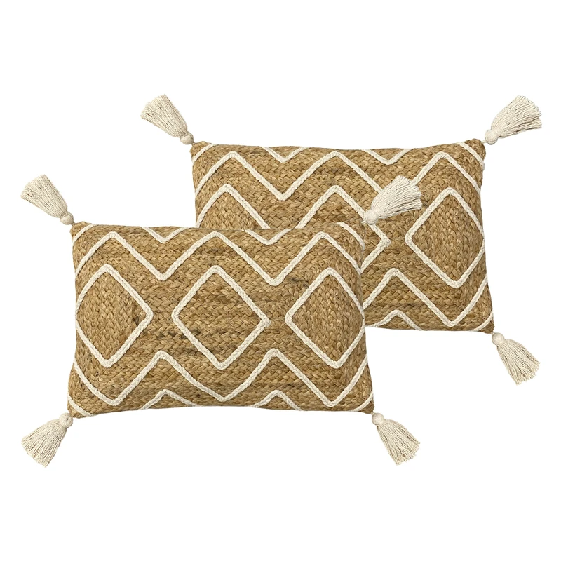 Furn. Godi Braided Jute Feather Filled Cushion - Twin Pack,30 x 50cm