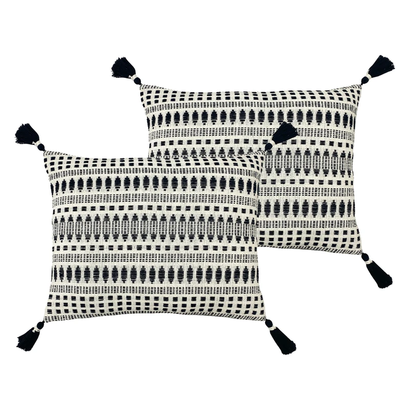 The Linen Yard Ganado Woven Polyester Filled Cushion - Twin Pack,Black,40 x 60cm
