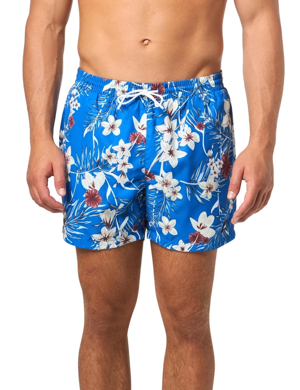 BOSS Men's Piranha Tropical Print Swim Trunks, Nautical Blue, M