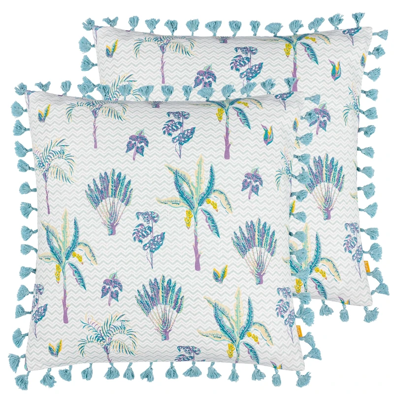 furn. Chamae Floral Tasselled Feather Filled Cushion - Twin Pack, Lilac, 50 x 50cm