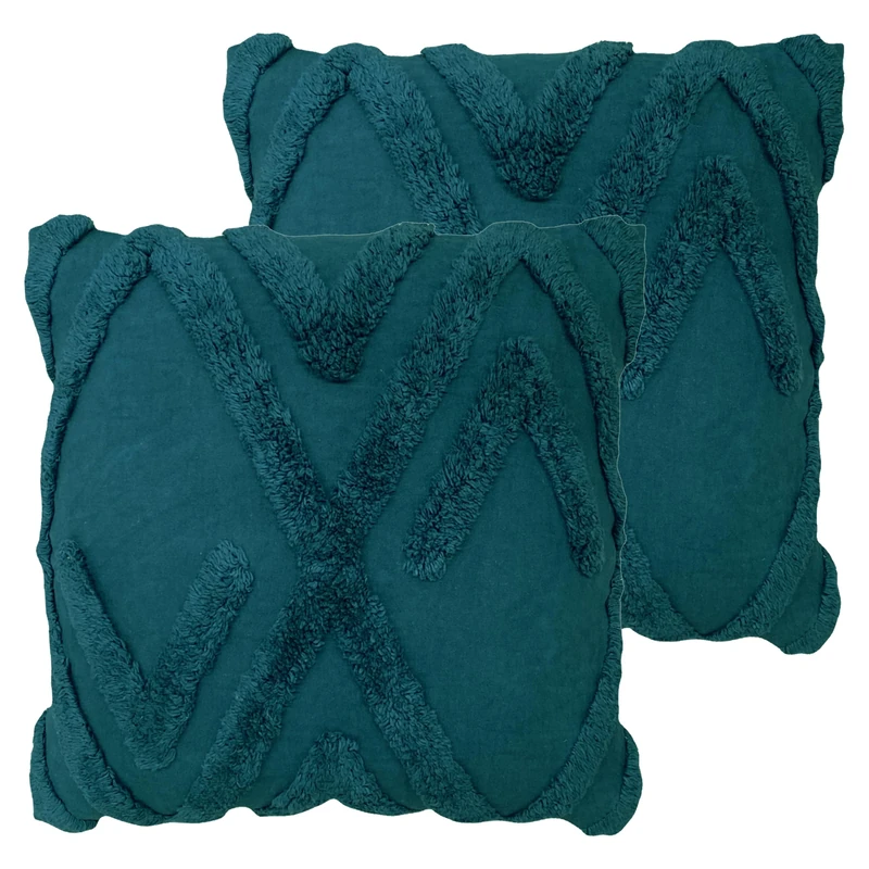 furn. Kamjo Geometric Tufted Feather Filled Cushion - Twin Pack, Navy, 50 x 50cm