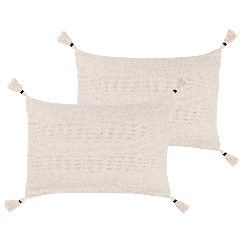 Yard Caliche Textured Tasselled Feather Filled Cushion - Twin Pack,40 x 60cm