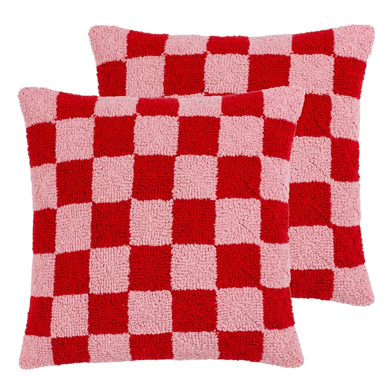 Heya Home Check Knitted Feather Filled Cushion - Twin Pack