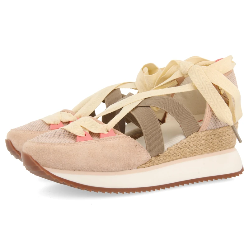 GIOSEPPO SAMOBOR White Open Sneakers with Wedge for Women, Nude, 7 UK