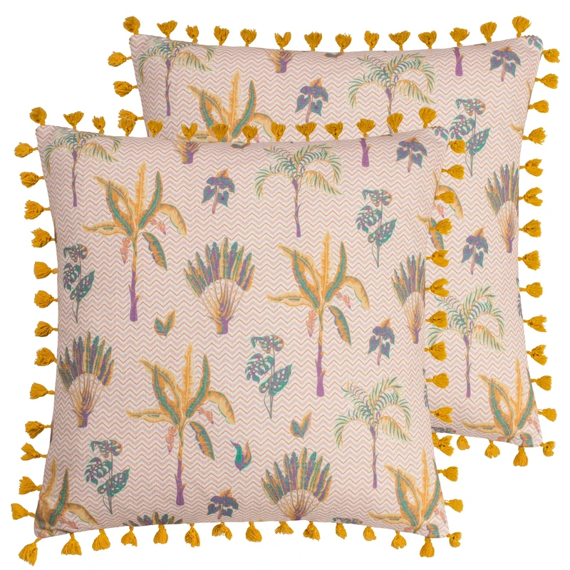 furn. Chamae Floral Tasselled Feather Filled Cushion - Twin Pack