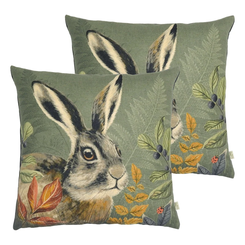 Evans Lichfield Forest Hare Feather Filled Cushion - Twin Pack, Grey, 43 x 43cm