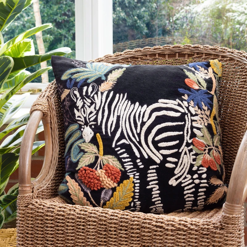 furn. Wylder Exotic Zebra Embroidered Feather Filled Cushion - Twin Pack - Image 1