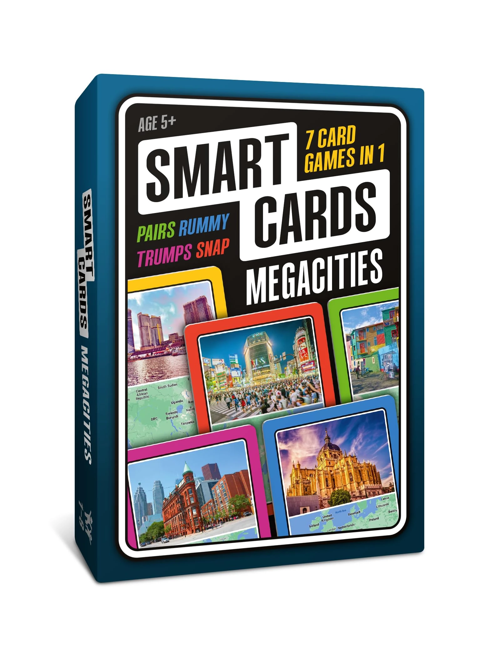 SMART CARDS Megacities, 7 games in 1, Pairs, Snap, Trumps, Rummy, Memory Quiz, Learn Facts, 50 Cards, Travel Game, Gift, Stocking Filler, Age 5+, 1-8 Players