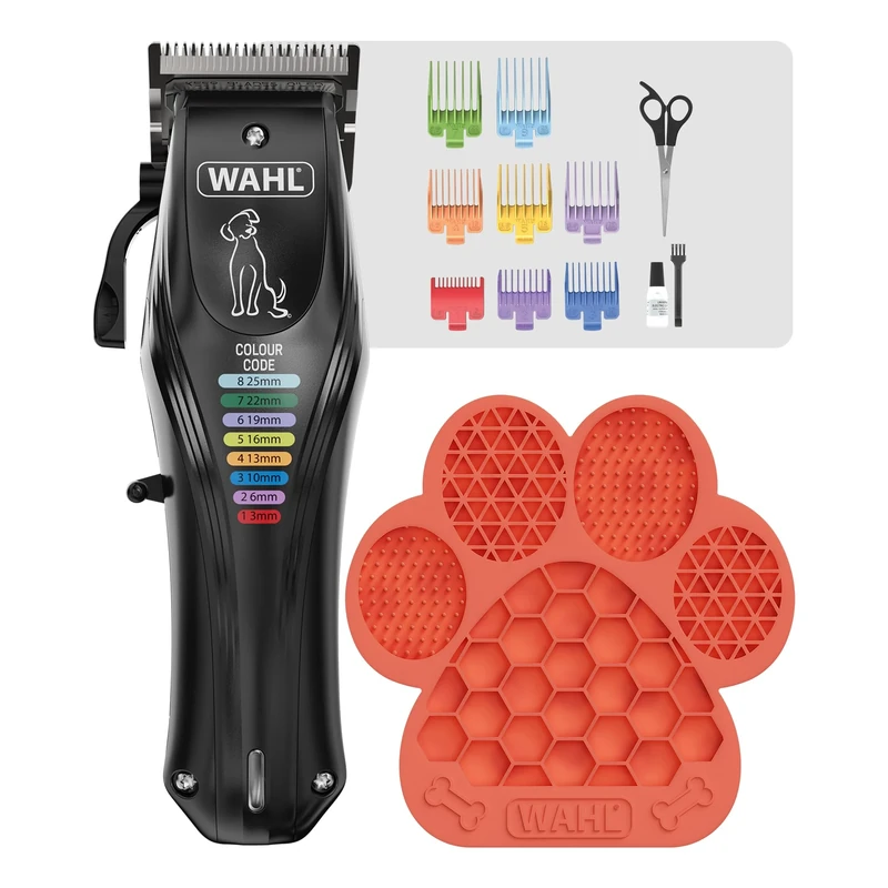 Wahl Colour Pro Rechargeable Pet Clipper, Distract n Groom Lick Mat, Grooming for Dog Coats, Lick Mats for Pet Anxiety, Low Noise Pet Clippers, Cat & Dog Licky Mats, Colour Coded Combs, Slow Feeder