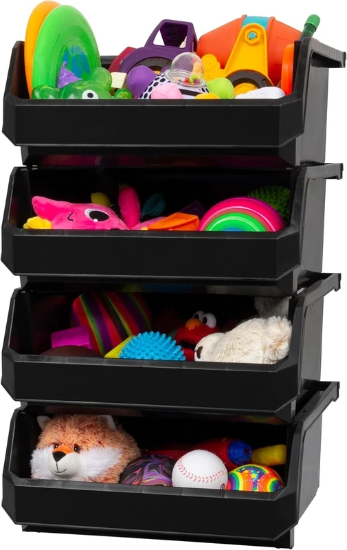 ReadySpace Extra Large Plastic Containers for Organizing and Storage Bins for Closet, Kitchen, Office, or Pantry Organization, 14.75-Inch x 16.5-Inch x 7-Inch 4-Pack, Black