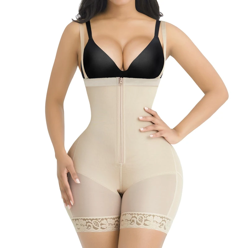 SHAPELLX Fajas Colombianas Shapewear for Women Tummy Control Plus Size Postpartum Body Shaper Butt Lifting Bodysuit, A2-beige, Large