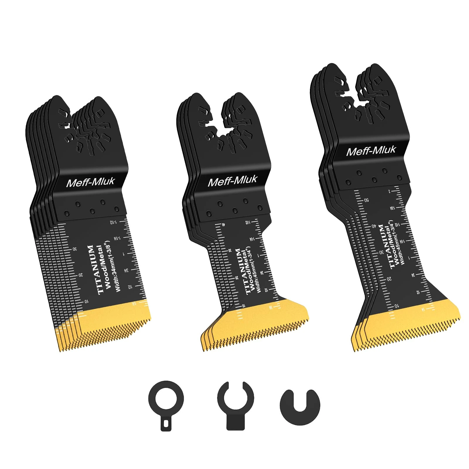 Meff-Mluk 15PCS Titanium Oscillating Saw Blades Metal Cutting, Universal Multi Tool Blade Kits for Soft Metal Nails Hard Material and Wood Plastic, Multitool Blades Fit Dewalt Bosch Milwaukee Ryobi