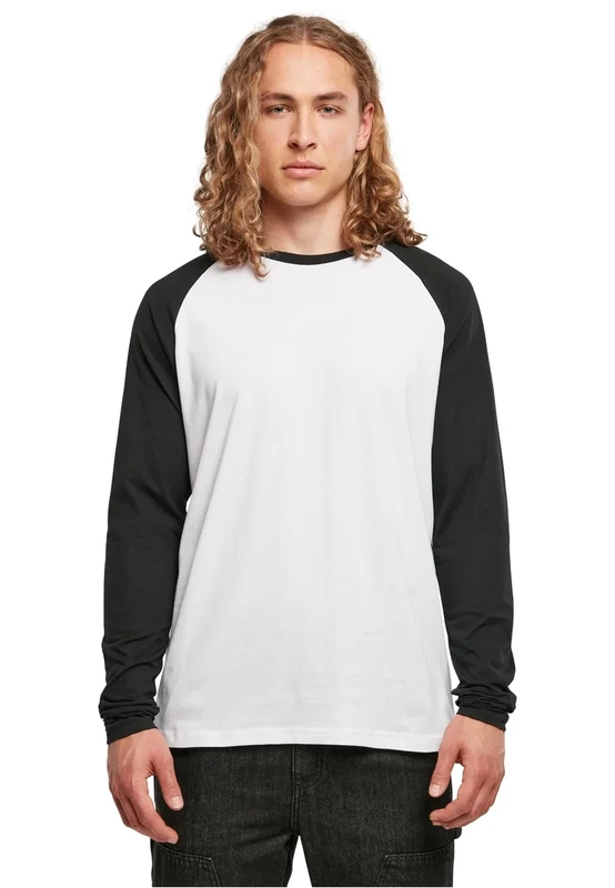 Build your Brand Mens Contrast Raglan Long-Sleeved T-Shirt, White/Black, M UK