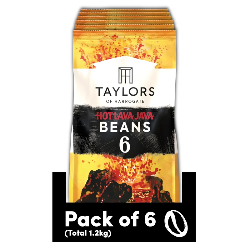 Taylors of Harrogate Hot Lava Java Coffee Beans 200 g (Pack of 6 - Total 1.2kg)