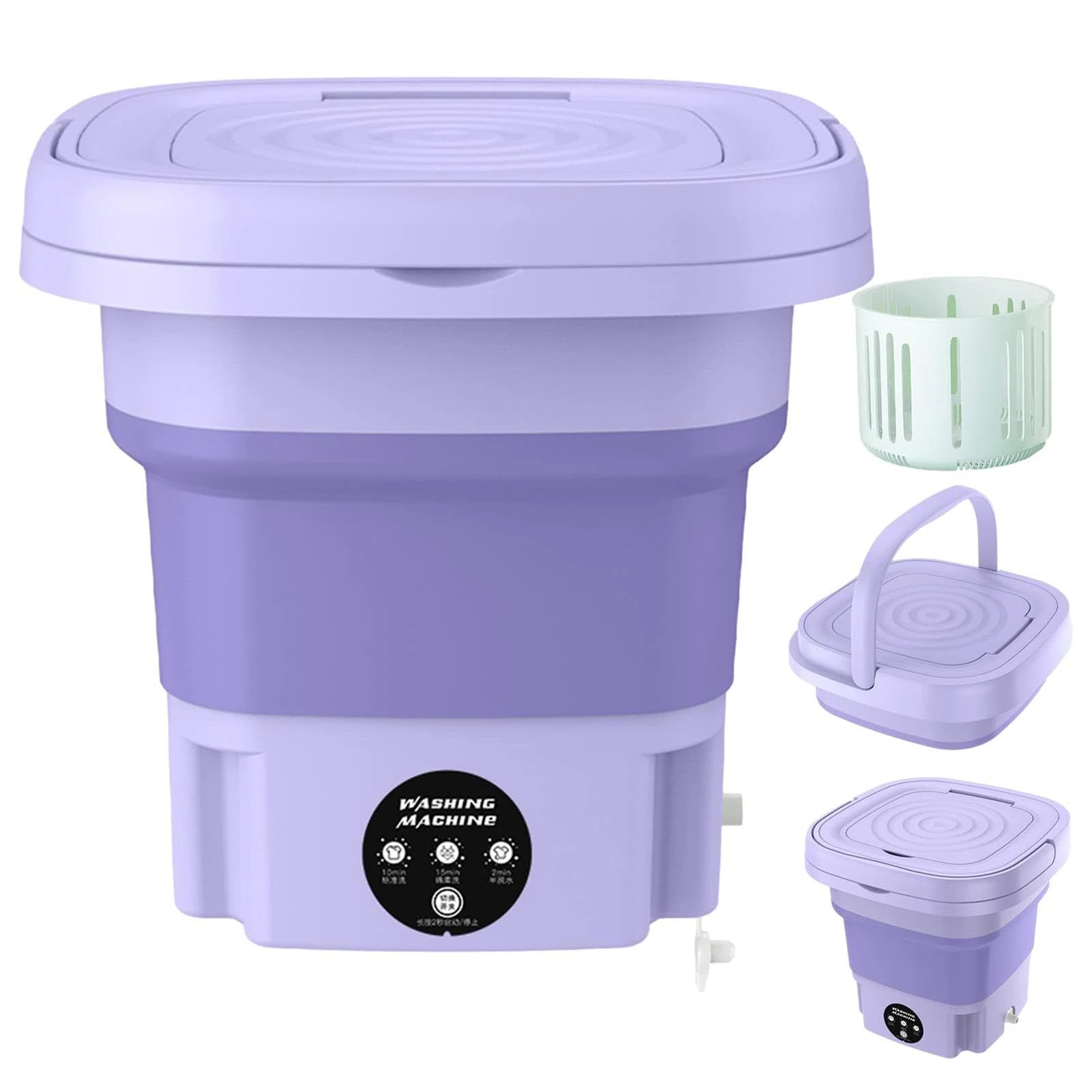 PW TOOLS Portable Washing Machine, High Capacity Mini Washer, Foldable Washing Machine With Spin Dryer, Camping Travel Mini Washing Machin With 3 Modes Deep Cleaning Half Automatic Wash, Purple Uk
