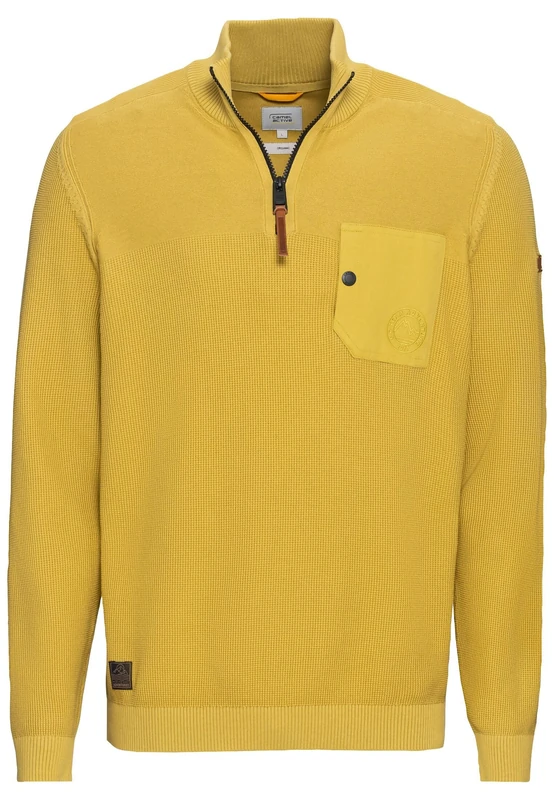 camel active Men's Knitted Troyer Made from Certified Organic Cotton, Yellow, M