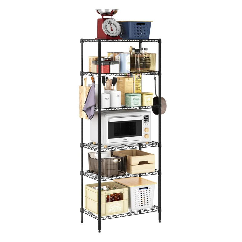 Furinno Wayar 6-Tier Stackable Metal Storage Shelf Rack, 23 x 13 x 59, Black