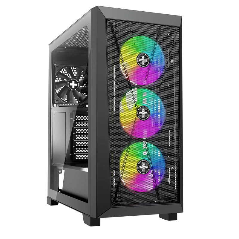 Xilence Xilent X X912.ARGB Gaming PC Case, 3 x 120 mm ARGB Fans, 1 x Black Fan, ATX Midi Tower Case, Mesh Front Panel for Good Airflow and PWM/ARGB Control Board, Glass Side Panel, Black