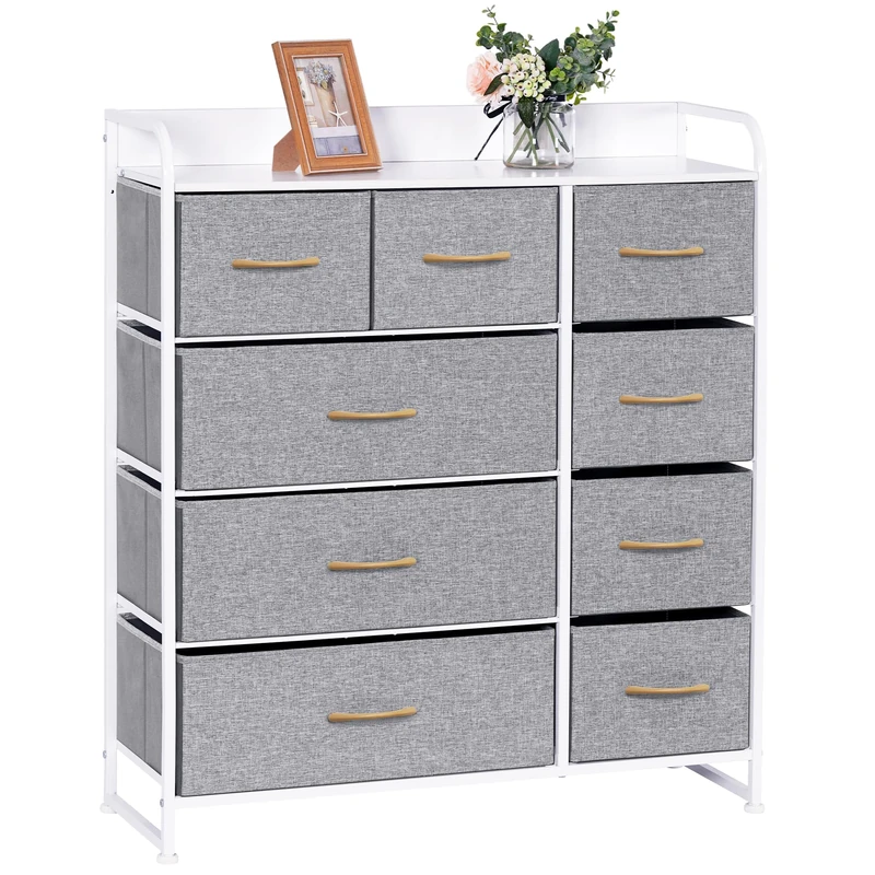 LYNCOHOME Chest of Drawers with Fabric Drawers, Sideboard with 9 Fabric Drawers, Drawer Cabinet, Organiser Furniture Cabinet with 2 Handles for Kitchen, Office, Hallway