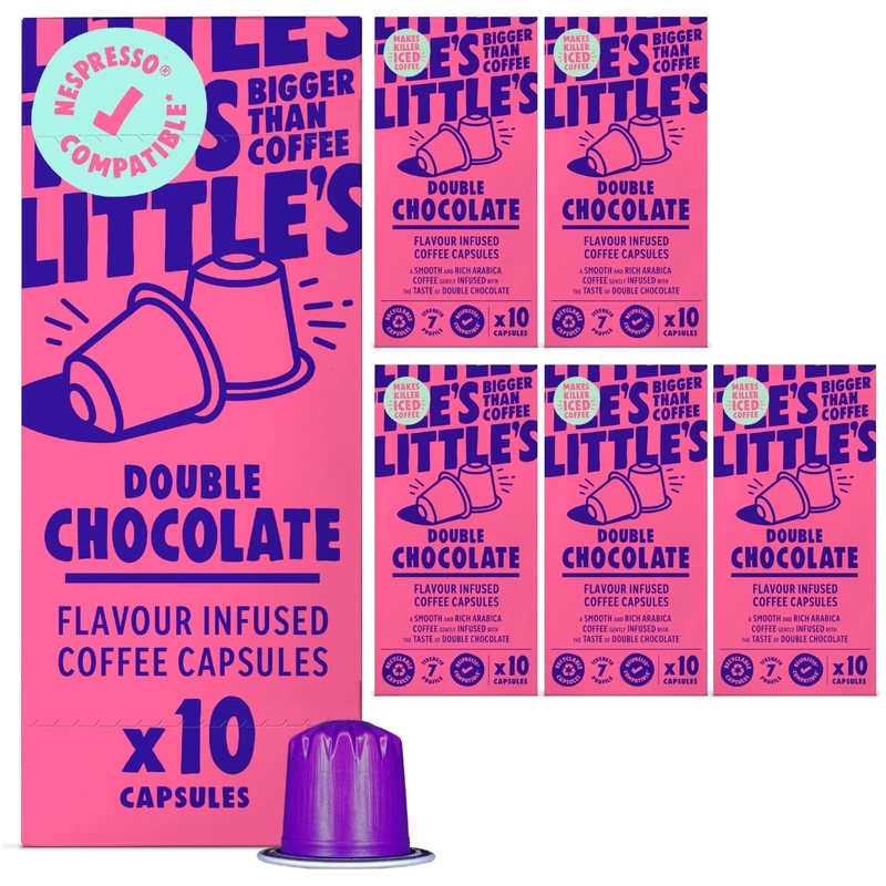 Little's Double Chocolate Flavour Nespresso Compatible Coffee Capsules, 10 x 6 pack (60 Capsules) - Nespresso Compatible Coffee Pods - Vegan Friendly, Low Calories, No Added Sugar