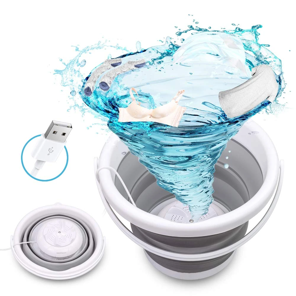 Mini Washing Machine, 6L Foldable Laundry Tub Portable, Ultrasonic Turbine Washer by USB Powered, Compact Baby Clothes Washer for Home Travel Apartments Dorms Socks Underwear Bra
