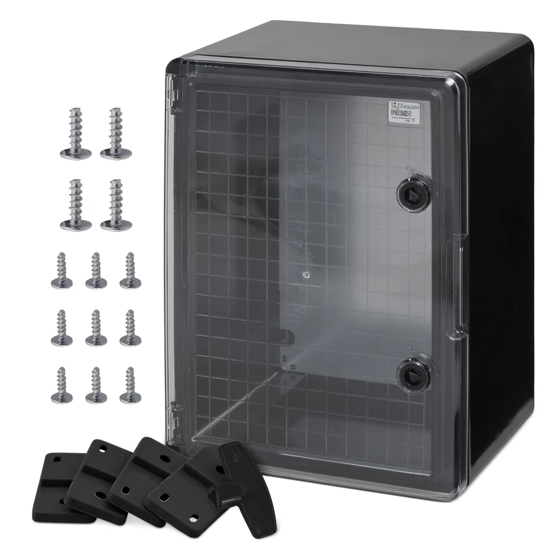 BOXEXPERT® Distribution Box Outdoor Waterproof [ABS Plastic IP65 Housing Including Viewing Door] Black (Fleet Series) 400 x 300 x 220 mm | Exterior Control Cabinet | Wall Cabinet | Industrial Housing - Image 1