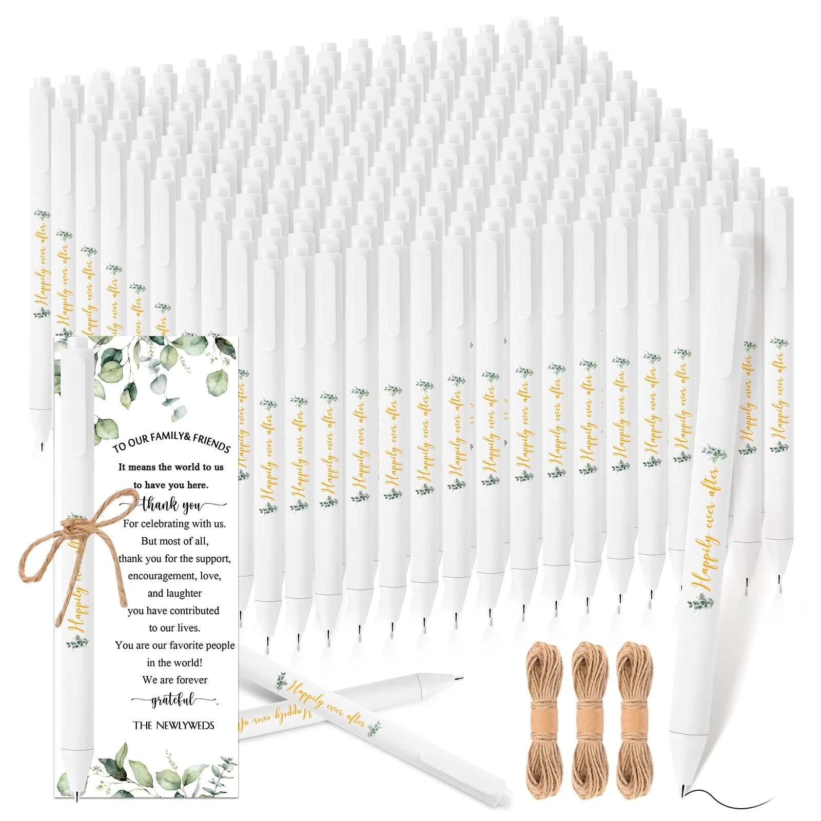 Tenceur Bridal Shower Pens Thank You Cards with Twine Retractable Ballpoint Pen Wedding Favors Bulk Pen Guest Book Pens Black Ink for Wedding Games Proposal Bachelor Party Favors (150 Sets)