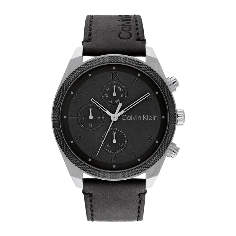 Calvin Klein Analogue Multifunction Quartz Watch for Men Impact Collection with Black Leather Strap - 25200364
