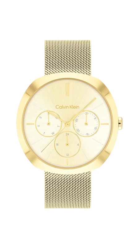 Calvin Klein Analogue Multifunction Quartz Watch for Women Shape Collection with Gold Colored Stainless Steel Mesh Bracelet - 25200339