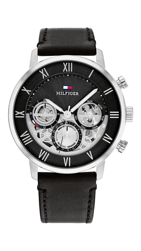 Tommy Hilfiger Analogue Multifunction Quartz Watch for Men with Black Leather Strap - 1710565