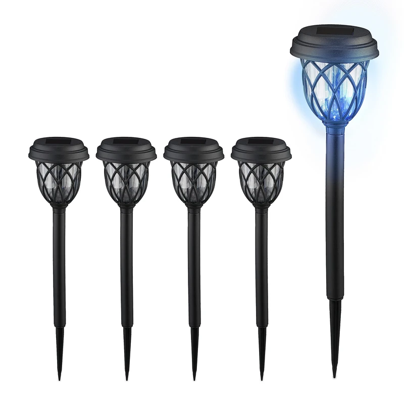 Relaxdays Solar Set, Lantern Design, Garden Lighting, Twilight Sensor HxØ: 42.5x10 cm, Ground Spike, Black/Clear