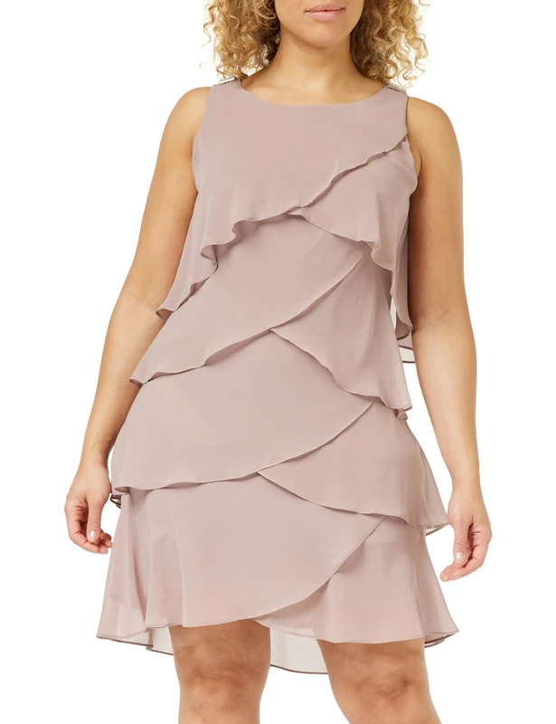 Gina Bacconi Women's Jewel-Shoulder Tiered Cocktail Dress, Cashmere, 22