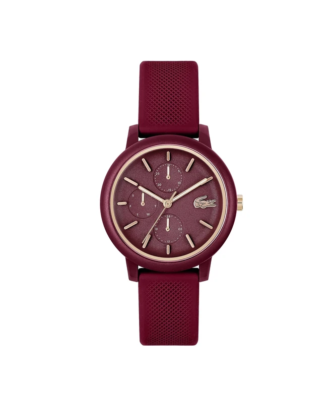 Lacoste Analogue Multifunction Quartz Watch for Women LACOSTE.12.12 Multi Collection with Burgundy Silicone Bracelet - 2001328