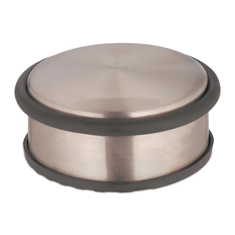 Relaxdays Doorstop, Stainless Steel, H x Ø: 4 x 10 cm, Flat & Heavy, Non-slip, Door Slam Buffer with Rubber Ring, Bronze
