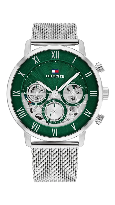 Tommy Hilfiger Analogue Multifunction Quartz Watch for Men with Silver Stainless Steel Mesh Bracelet - 1710567
