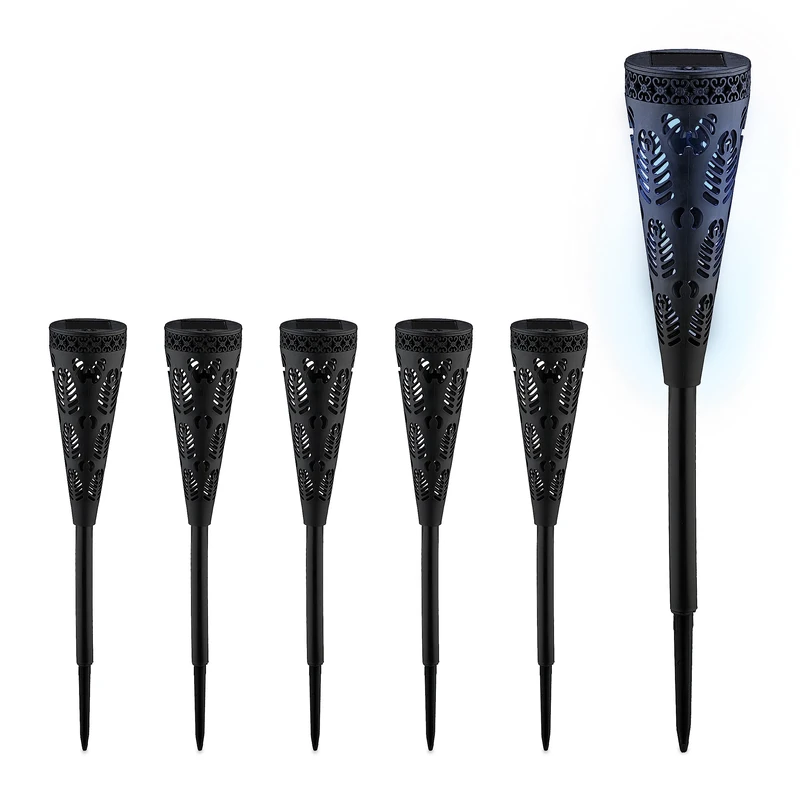 Relaxdays Solar Set, Torch Design, Garden Lighting with Luminous Effect, HxØ: 41x7 cm, with Ground Spike, Black