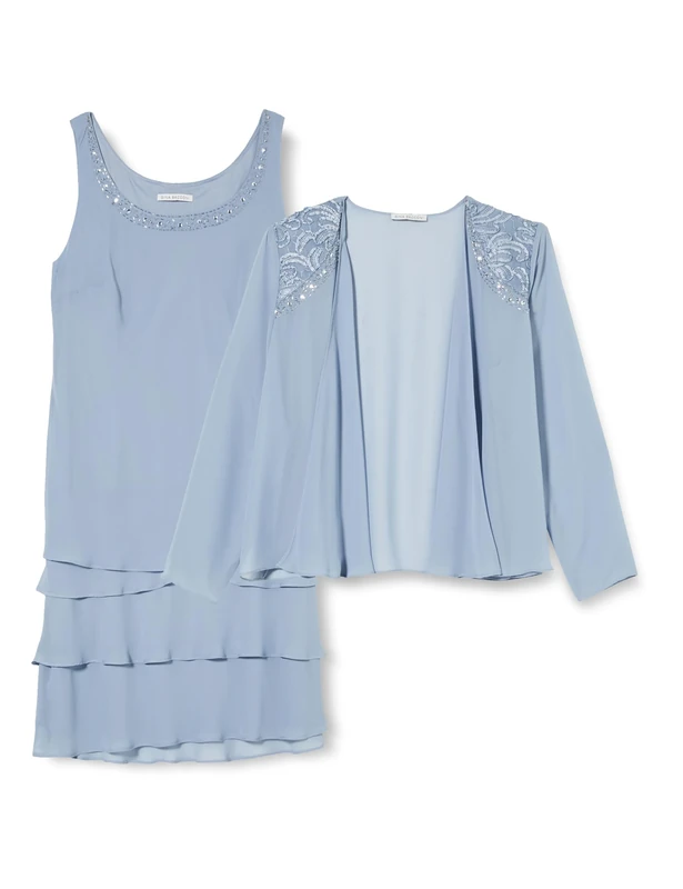 Gina Bacconi Lace Shoulder Bead Tier Jacket Dress, Hydrangea, 20