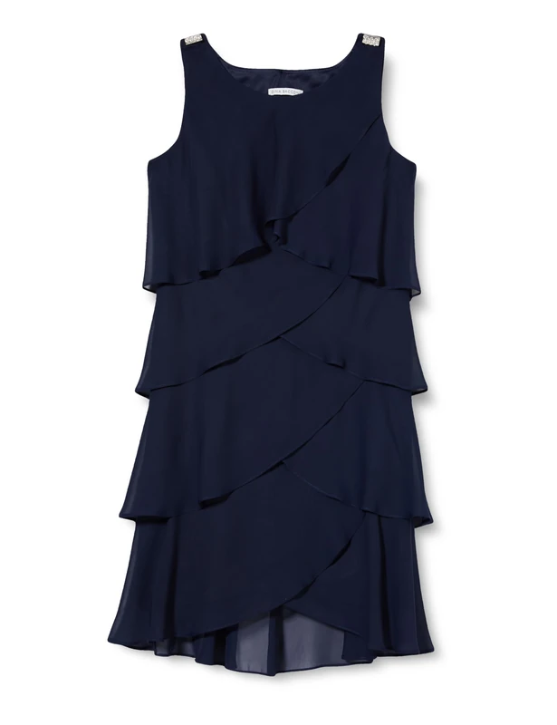 Gina Bacconi Jewel-Shoulder Tiered Cocktail Dress, Navy, 22