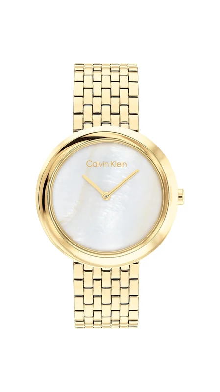 Calvin Klein Analogue Quartz Watch for Women Twisted Bezel Collection with Gold Colored Stainless Steel Bracelet - 25200321