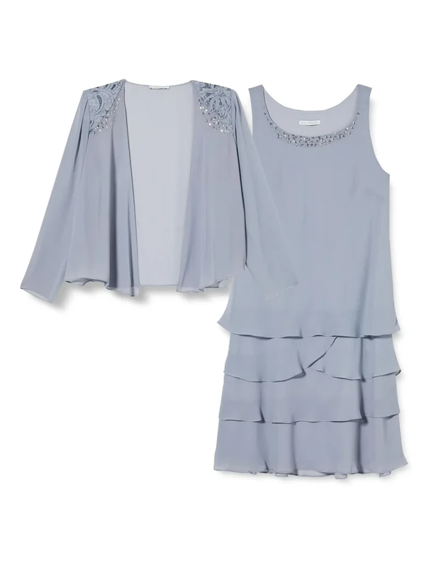Gina Bacconi Lace Shoulder Bead Tier Jacket Dress, Concrete, 16