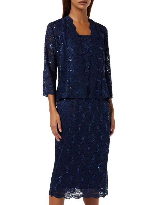 Gina Bacconi Lace Midi-Length Jacket Dress, Navy, 12