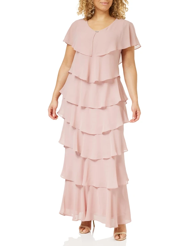 Gina Bacconi Tiered Maxi Dress, Rose Pink, 12