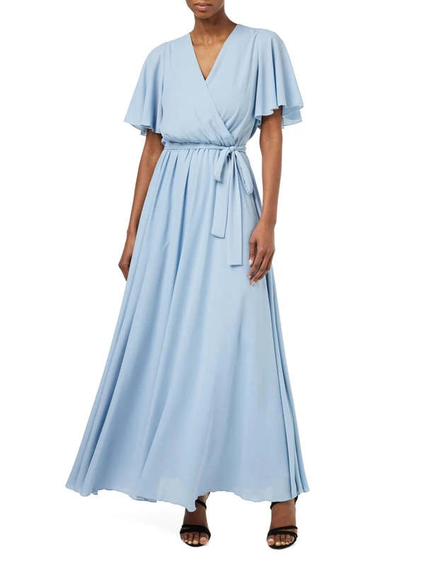Gina Bacconi Maxi Dress with Cape Sleeve, Light Blue, M