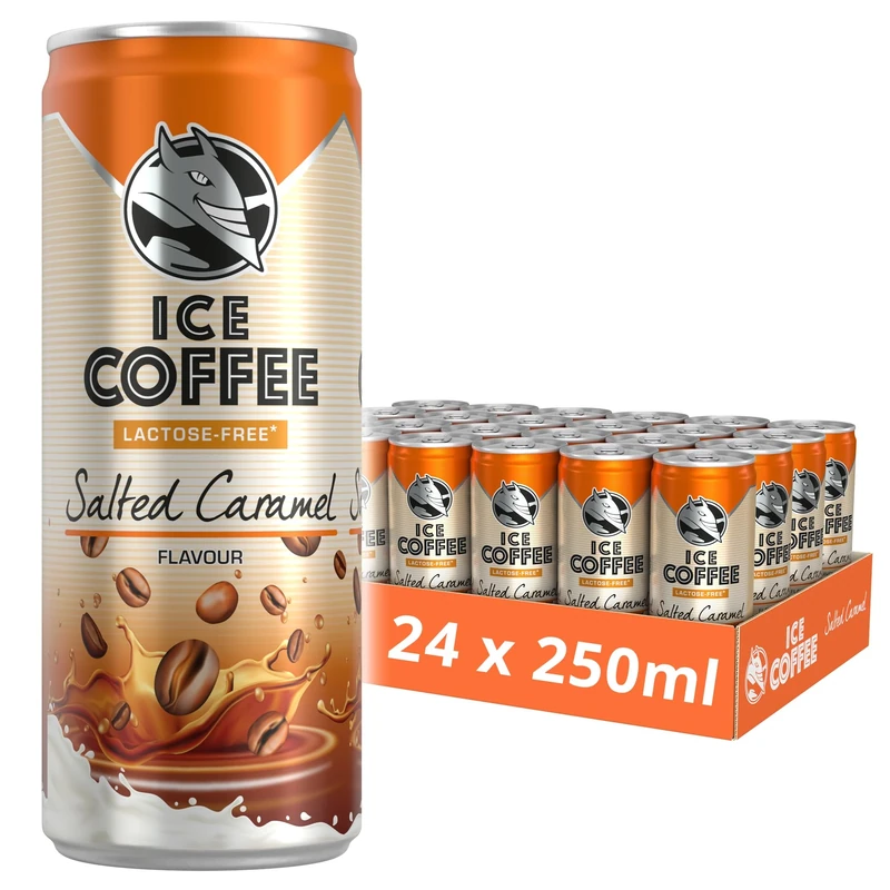 HELL Ice Coffee Salted Caramel | Lactose-Free | 24 x 250ml Cans | 40mg/100ml Caffeine | Contains Arabica Coffee Extracts | 75% UHT Milk | Ready To Drink - Image 1