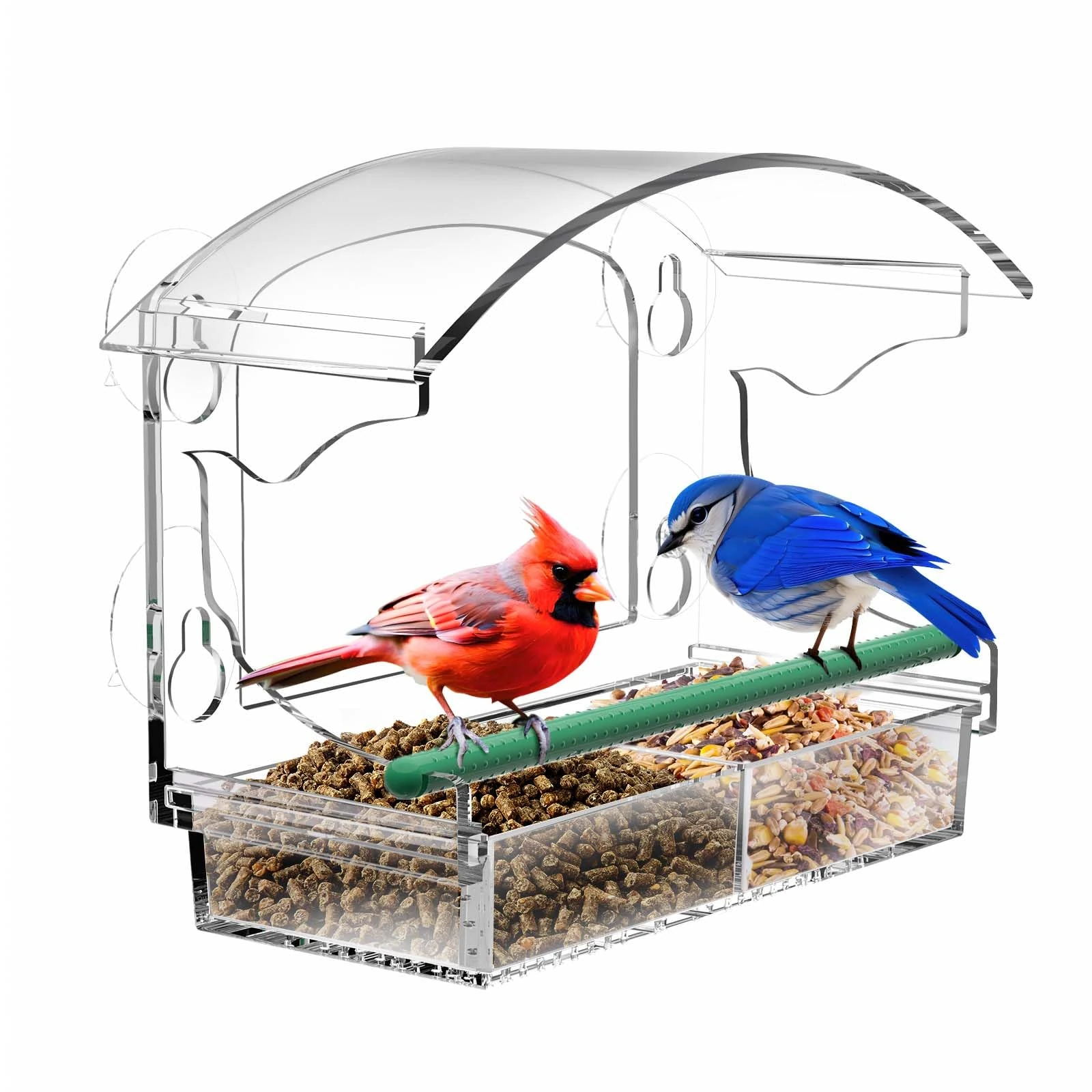 Window Bird Feeders with 4 Strong Suction Cups and Detachable Seed Tray for Small Birds only, BPYOT Acrylic Clear Bird Feeders are Unique Gardening Gifts for Elderly Grandpa/Grandma/Grandparents