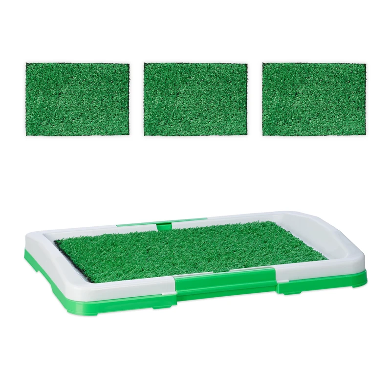 Relaxdays Puppy Litter Tray, Dog, Toilet, Indoor & Outdoor, 4x Grass Mats, HxWxD: 5.5 x 45.5 x 33, Plastic, White/Green