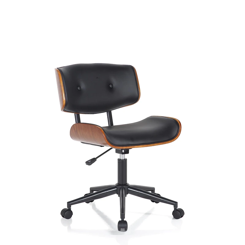 Wink Design Office Chair, Metal Faux Synthetic Leather Multilayer Wood, Dark Walnut, Black, Matte Black, 50x54xH78/ 88 cm