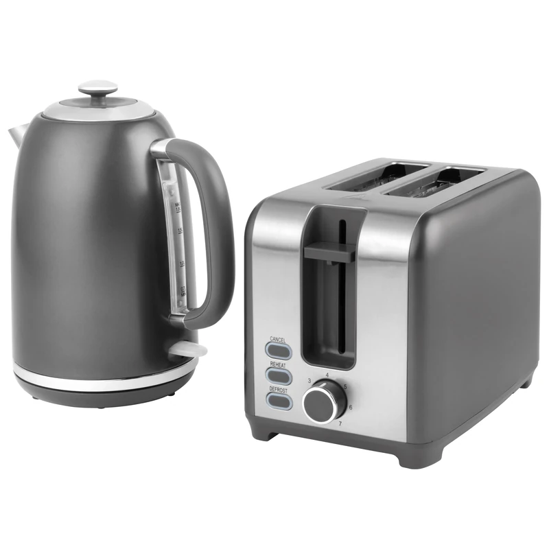 Salter COMBO-8799 Kettle And Toaster Set – Grey 1.7L Fast Boil Kettle With Pull Top Lid, 2-Slice Electric Toaster, 360° Swivel Base, Water Window, 7 Browning Levels, Indicator Lights, Cosmos, 3kW/930W