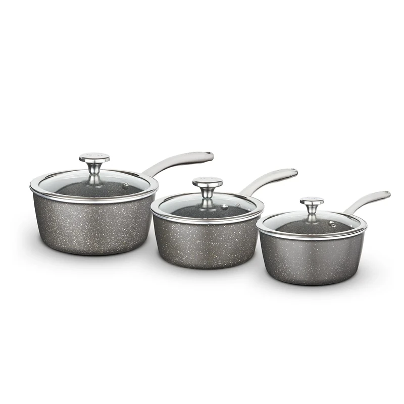 Tower Cerastone Pro Forged Aluminium 3 Piece Saucepan Set with Non-Stick Coating, Graphite